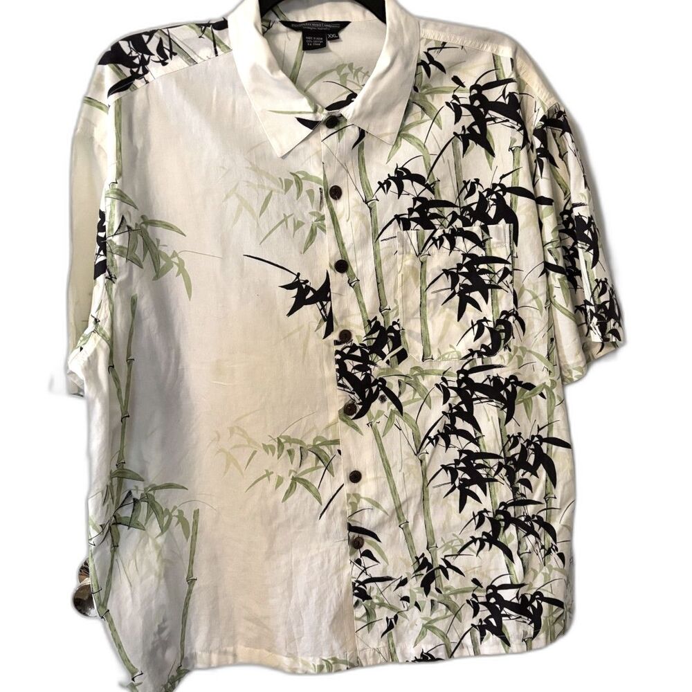 J. Peterman Company Bamboo Print Button Down Shirt XXL 100% Cotton Tropical